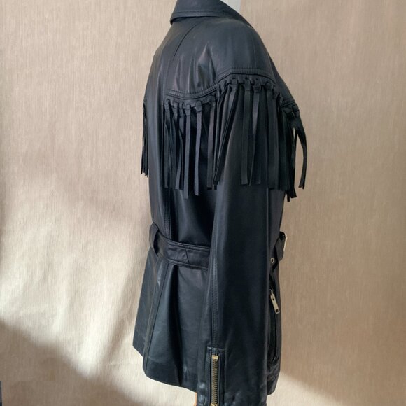 Vintage Margaret Godfrey Black Leather Fringe Biker Jacket - Picture 3 of 15